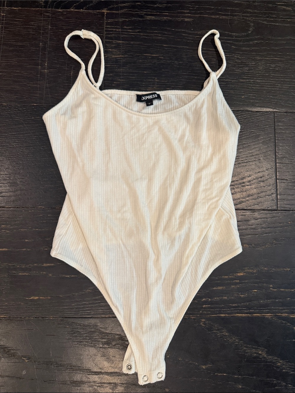 Express White Ribbed Spaghetti Strap Bodysuit